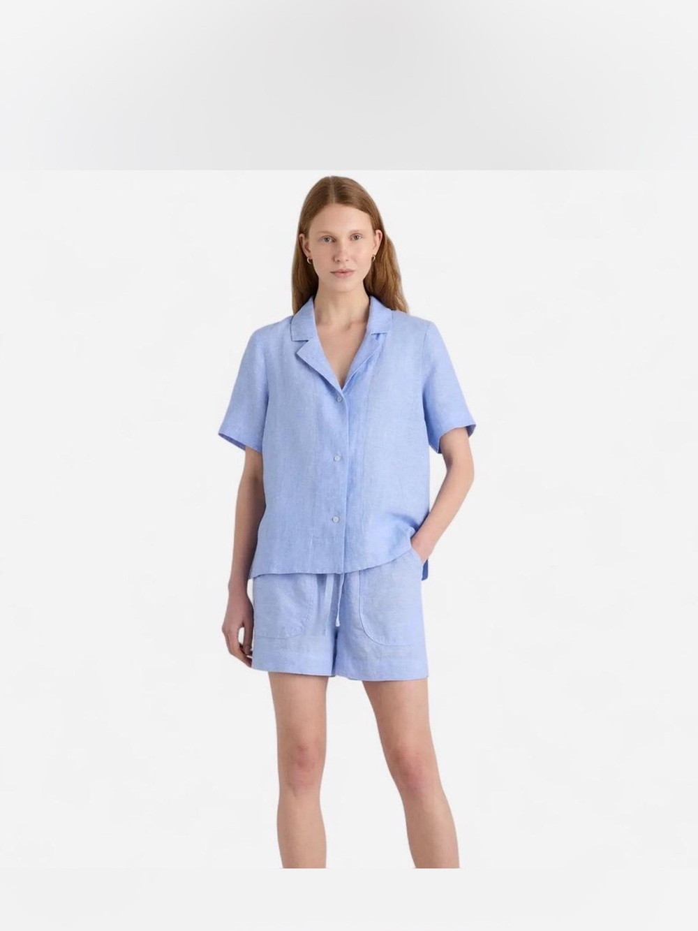 Quince Light Blue Short-Sleeve Linen Button-Down Shirt - Picture 5 of 5
